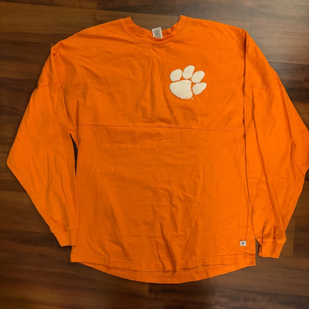 Venley Orange Clemson Tigers Paw Print Spirit Jersey Long‎ Sleeve Shirt Size S